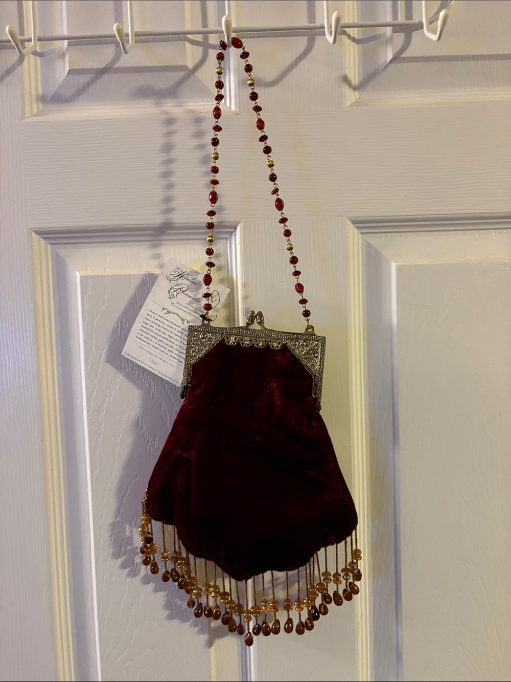 Vintage Beaded Burgundy Floral Velveteen & Brocade Evening Shoulder Bag - Picture 5 of 11
